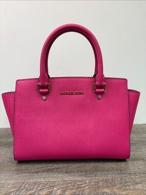Michael Kors Selma Medium Saffiano Leather Satchel – Hot Pink